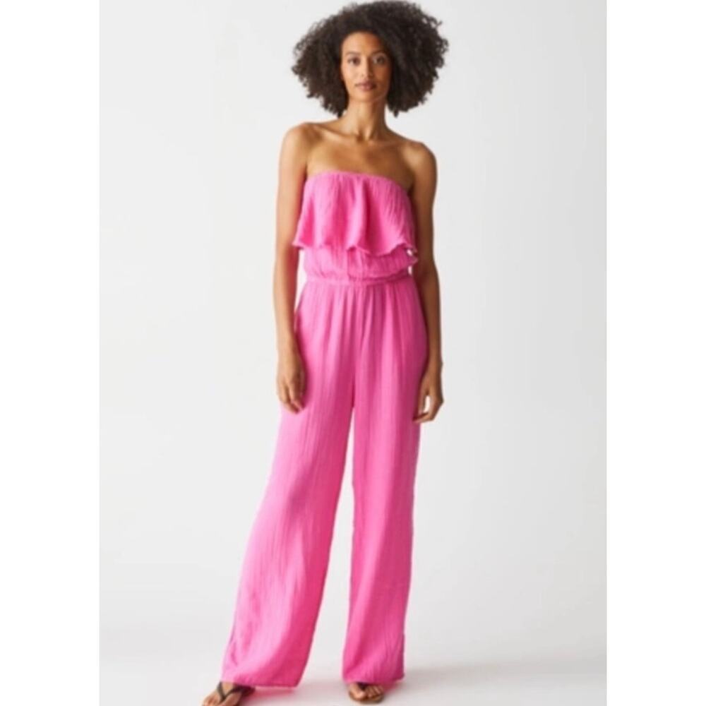 Michael Stars Riya Azalea Pink Strapless Gauze Jumpsuit NWT Medium